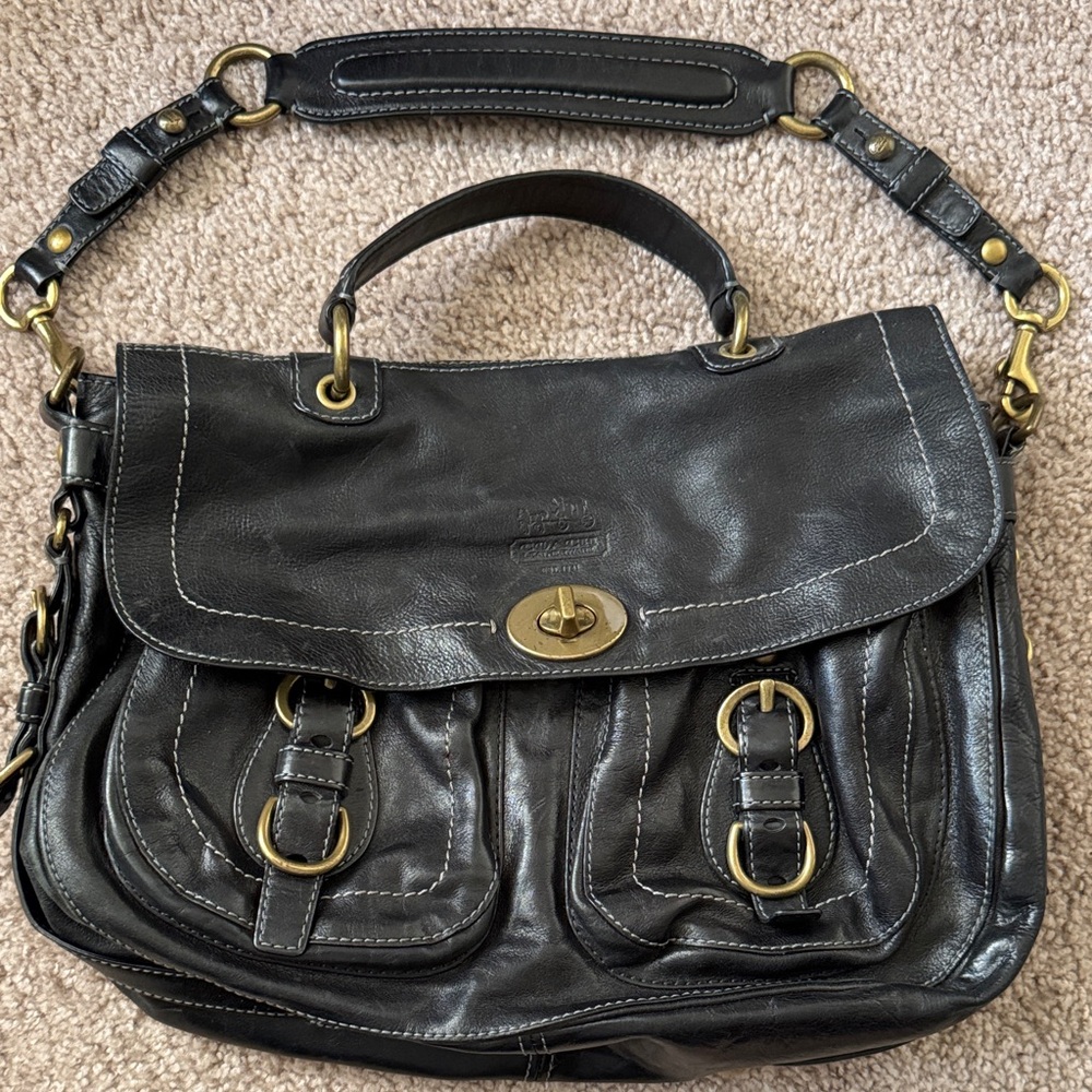 Coach Black Leather Satchel with Gold Hardware